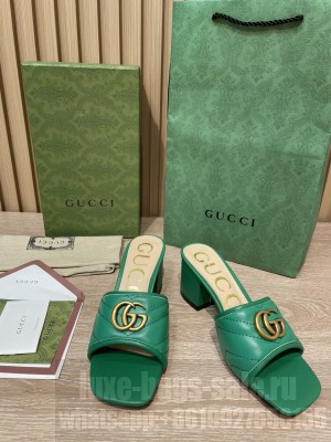 Gucci Double G Chevron Matelassé leather 5.5cm ‎Slide Sandals 2022 Collection,Green
