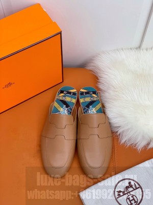 Hermes Catena mule Brown goatskin "H" cut-out 2021 Collection