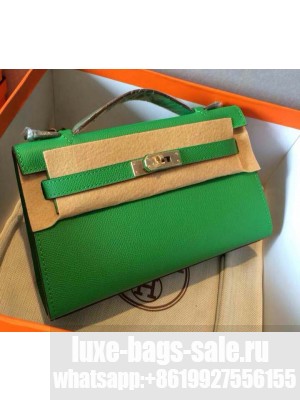 HERMES KELLY 22 EPSOM LEATHER CLUTCH BAG IN grass green
