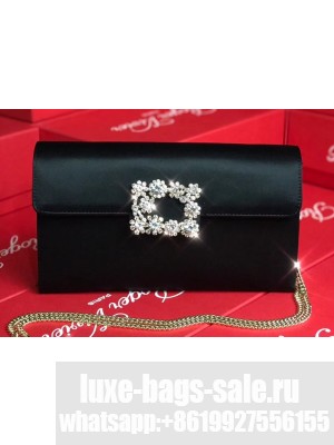 Roger Vivier Evening Envelope Chain Shoulder Flap Clutch Bag In Silk Satin Black 03