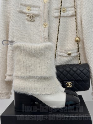 Chanel Knit Foldover & Calfskin Ankle Boots White 2024