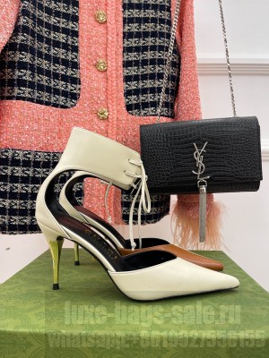 Gucci 8.5cm Metal heel Pointed Calfskin leather ankle Pumps