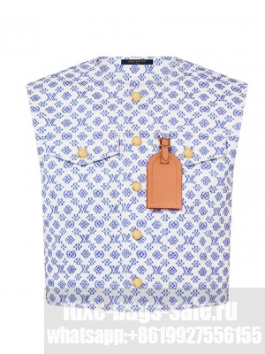 Louis Vuitton Women's Sleeveless Blurry Monogram Jacket Blue