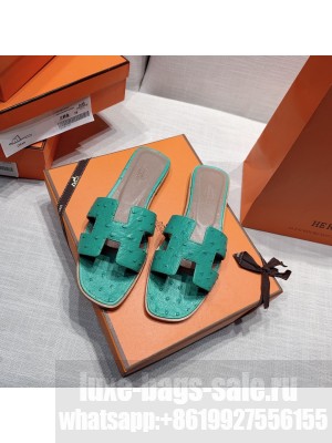 Hermes Oran Flat slippers with Ostrich Leather 084 2021 Collection
