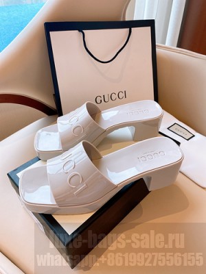 GUCCI HEEL 5.5CM PLATFORM 2.5CM EMBOSSED LOGO RUBBER SLIDE SANDALS GRAY