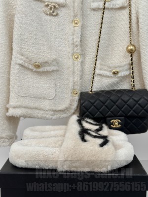 Chanel Wool CC Logo Slide Mules White 2024