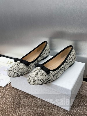 Dior Ballet Flat Beige and Black Cannage Tweed