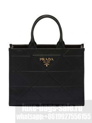 Prada Medium Leather Prada Symbole Bag With Topstitching 1BA378 Black