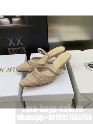 DIOR HEEL 6.5CM MESH CANNAGE EMBROIDERY CAPTURE MULES NUDE 2022 COLLECTION