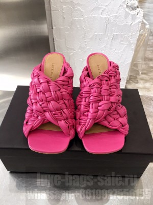 Botteg Veneta BOARD Pink Lambskin Woven 90mm Heel Slide Sandals 2020