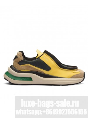 Prada Unisex Systeme Brushed Leather Sneakers With Bike Fabric And Suede Elements Yellow