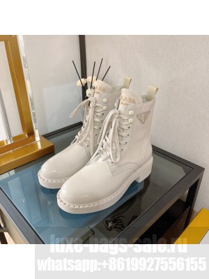 Prada Brushed Leather and Re-Nylon Boots Cream
