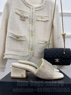 Chanel Pearl and Crystal 3.5cm Slide 2023 White Mule
