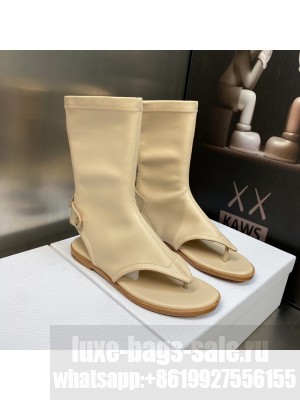 Dior Spirit Open Toe Flat Thong Boots in Beige Stretch Leather 2023