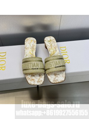 Dior Dway Heeled Slide Sandals 4cm in Cotton Embroidered 2023 Collection 025