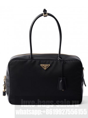 Prada Large Re-Nylon And Leather Top-handle Bag With Padlock 1BB131 Black