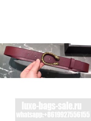 Gucci Width 3.5cm Leather Belt Burgundy with Dionysus Buckle