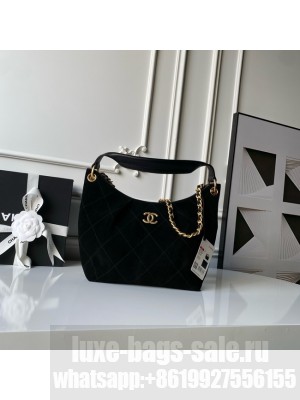 CHANEL Hobo Bag Suede Calfskin AS5970 black
