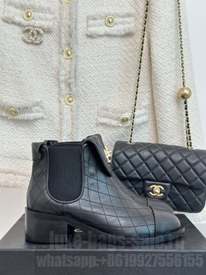 Chanel Quilting Calfskin Buckle Ankle Boots 2023 Black