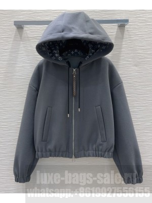 Louis Vuitton Women's Monogram Accent Knit Hoodie Gray