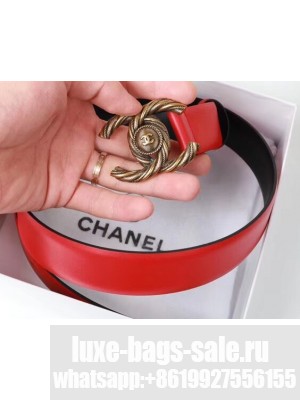 Chanel Width 3cm Braided CC Logo Buckle Leather Belt Red