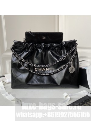 Chanel 22 handbag AS4486 2024 Cruise Shiny Calfskin & Silver-Tone Metal Black