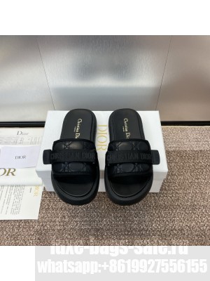 Dioriviera Dio(r)evolution Slide Deep Black Quilted Cannage Leather-Effect Fabric
