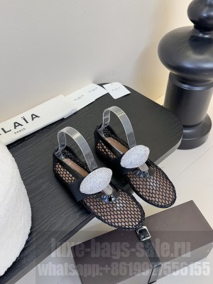 Alaïa JEWEL BALLET FLATS IN FISHNET BLACK