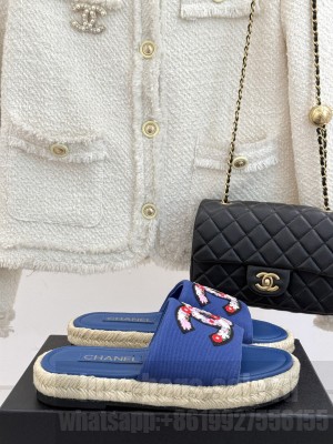 Chanel Canvas Embroidered CC Espadrilles Slide Mules Blue 2025