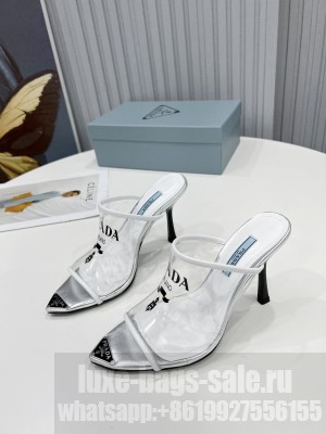 Prada 10cm TPU Mules Transparent Slides 2022 Collection White
