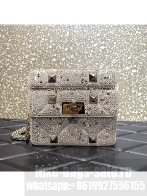 VALENTINO GARAVANI small Roman Stud soft sheep leather chain shoulder bag 2288 white