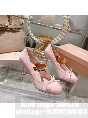 Miu Miu Satin 85 mm varnished heel elasticized knit strap Pumps 01
