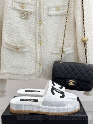 Chanel Tweed CC Logo Slide Mule White 2025