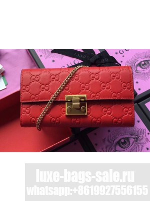 Gucci Padlock GG Signature Leather Continental Chain Wallet 453506 Red