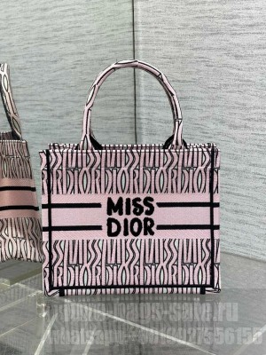 Small Dior Book Tote white and Pale Pink Miss Dior Allover Embroidery M1265Z