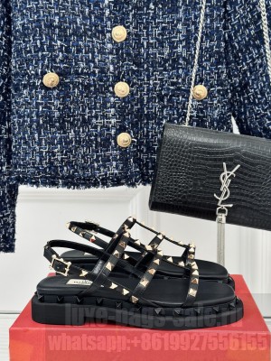 Valentino Rockstud Flat Sandals Black