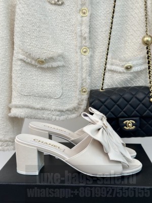 Chanel Lambskin 6cm Bow Mule White 2024