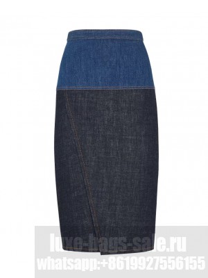Fendi Women's Two-tone Denim Skirt Dark Blue