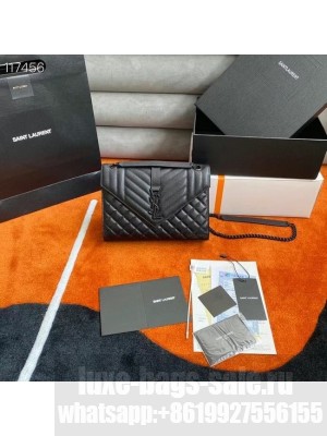 SAINT LAURENT ENVELOPE MEDIUM BAG IN MIX MATELASSe GRAIN DE POUDRE EMBOSSED LEATHER 600185 BLACK&BLACK