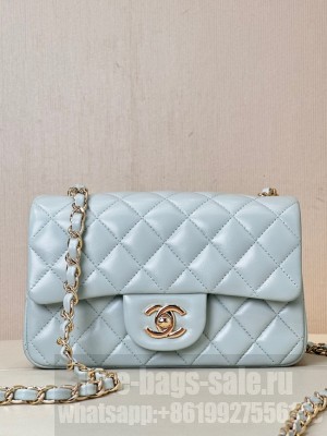 Chanel MINI CLASSIC HANDBAG Lambskin & Gold-Tone Metal A69900 light blue