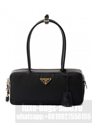Prada Re-Nylon And Leather Small Top-handle Bag With Padlock 1BB133 Black