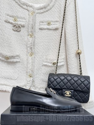 Chanel Calfskin With CC Pearl Loafers Black 2023 027