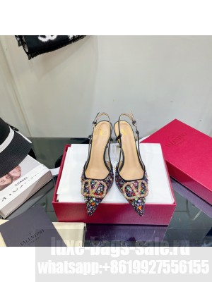Valentino VLogo Slingback Pumps 8cm With Multicolor Crytal 2022 Collection