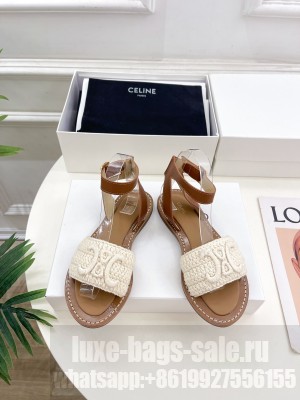CELINE LYMPIA SANDAL IN TRIOMPHE MACCRAMÉ COTTON & CALFSKIN WHITE