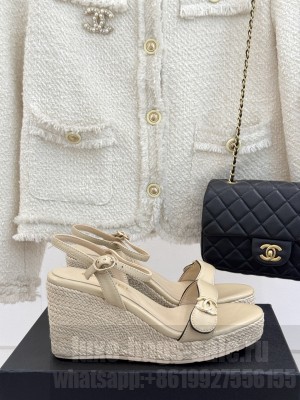 Chanel Rope CC Wedge Beige sandals