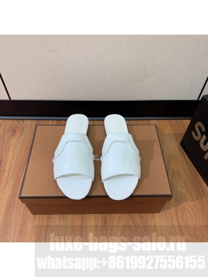 Loro Piana Calfskin Flat Slippers White
