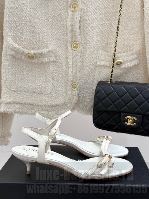 Chanel Calfskin Heel Slides Sandal 3.5cm with Pin Buckle White 2025