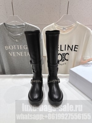 Christian Dior D-Fight Boot Black Calfskin and Leather-Effect Stretch Material