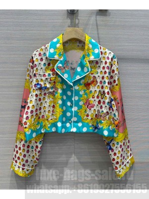 Versace Women's Butterflies Crop Silk Shirt Blue