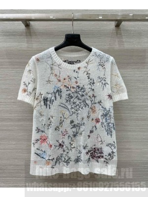 Christian Dior Women's Heavy Embroidery Sweater Cream